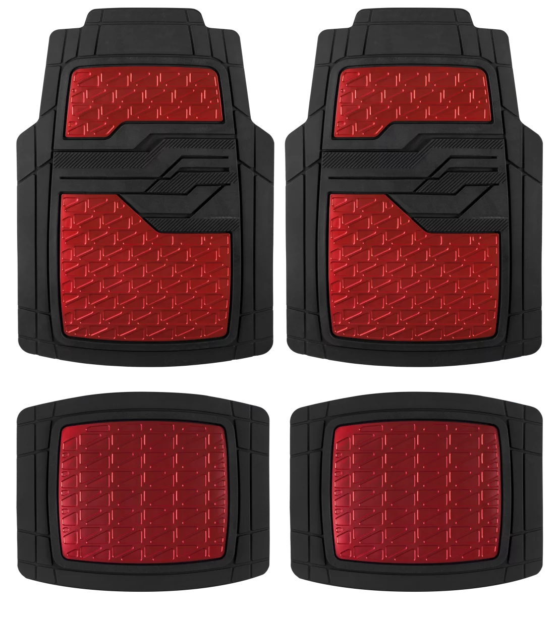4PC Rubber Floor Mats Metallic Plate Red Universal Fit H936