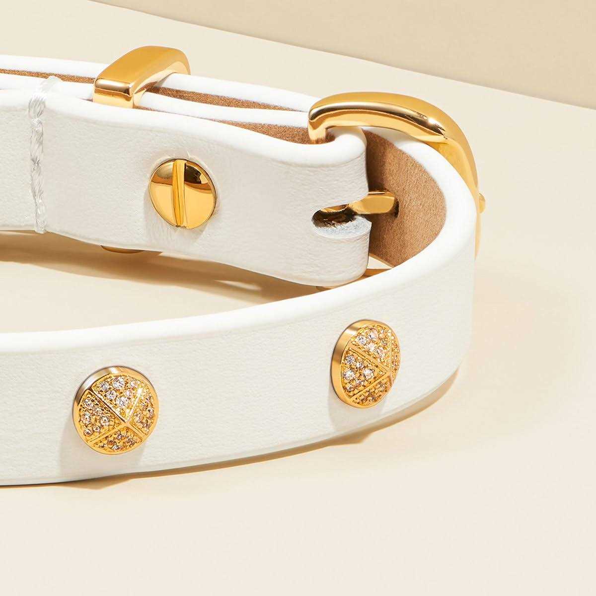 Genuine Leather & Microfiber Bejeweled Circular Stud Dog Collar H3265