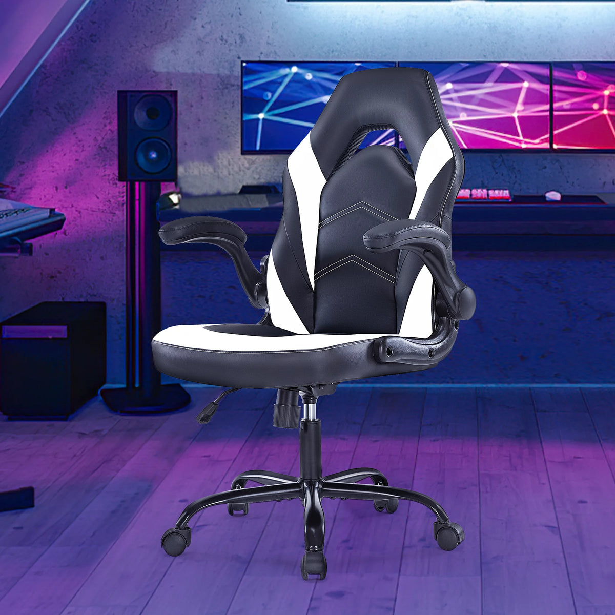 Black and White Ergonomic Office Chair with Lumbar Support E86309