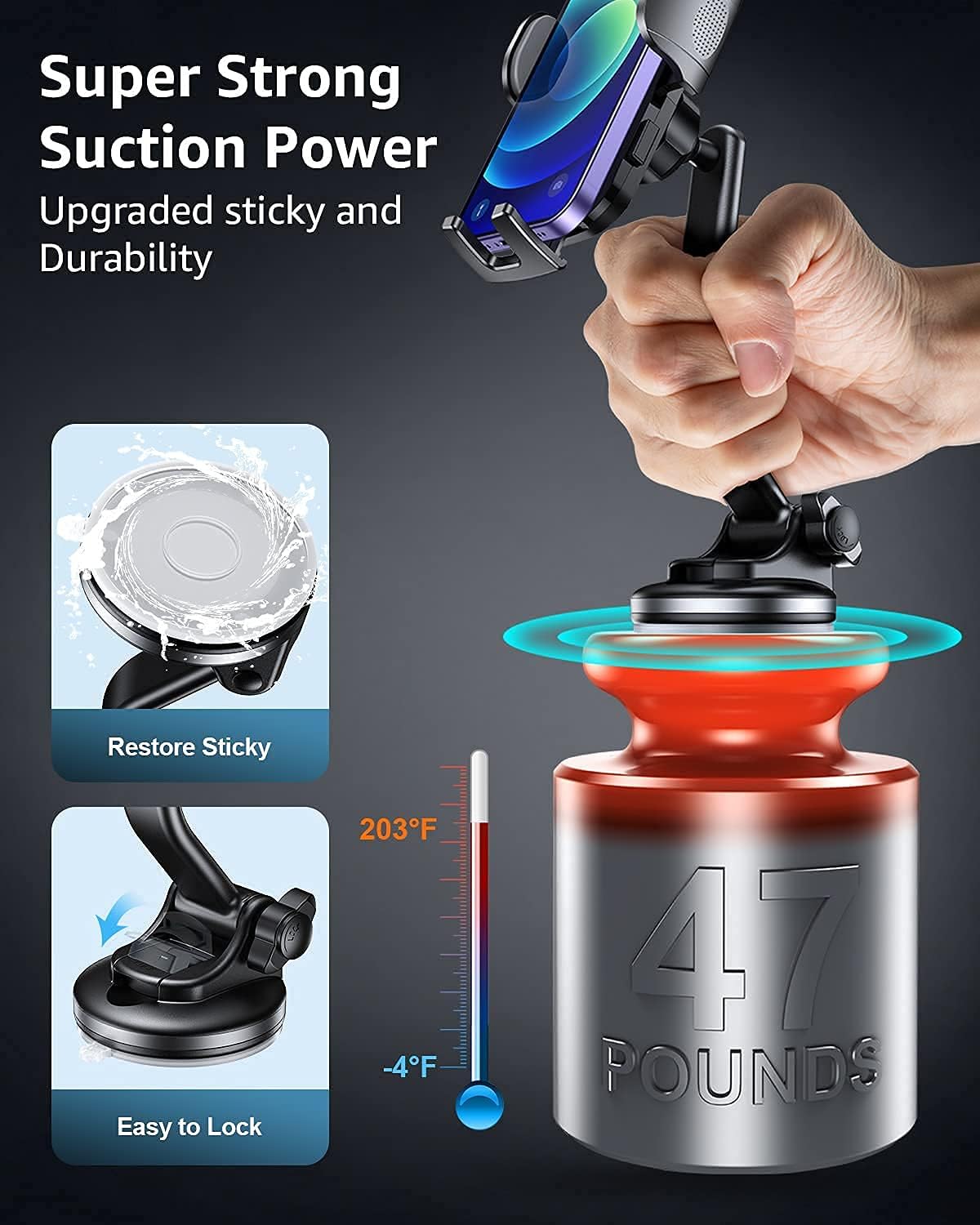 Grey Suction Cup Car Phone Holder Mount W8408