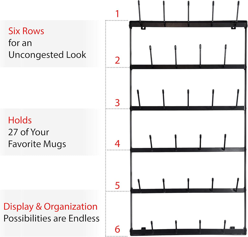 Wall Mounted Black Iron Coffee Mug Rack R839