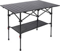 Aluminum Camping Table Roll Top with Mesh Storage, Folding Lightweight, Black, 37.4x25 Inch I245