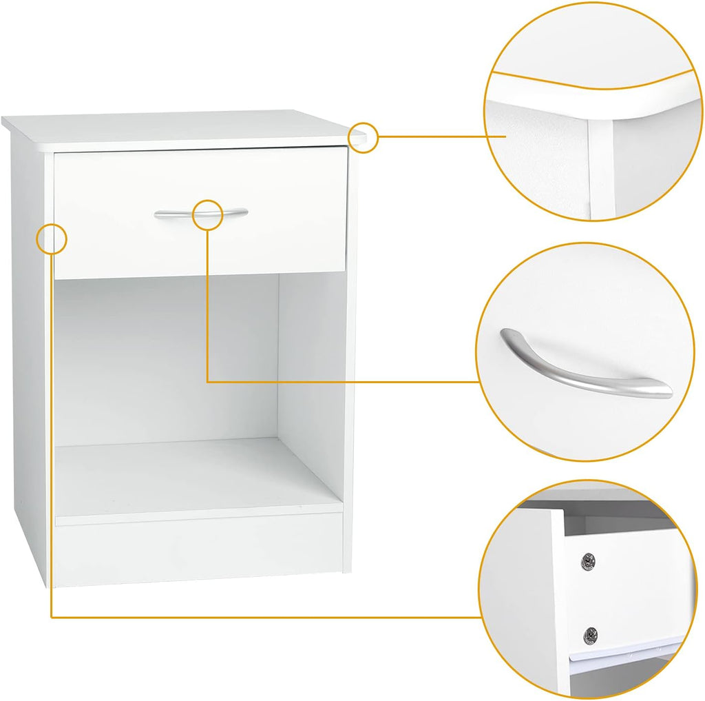 White Nightstand with Drawer W366