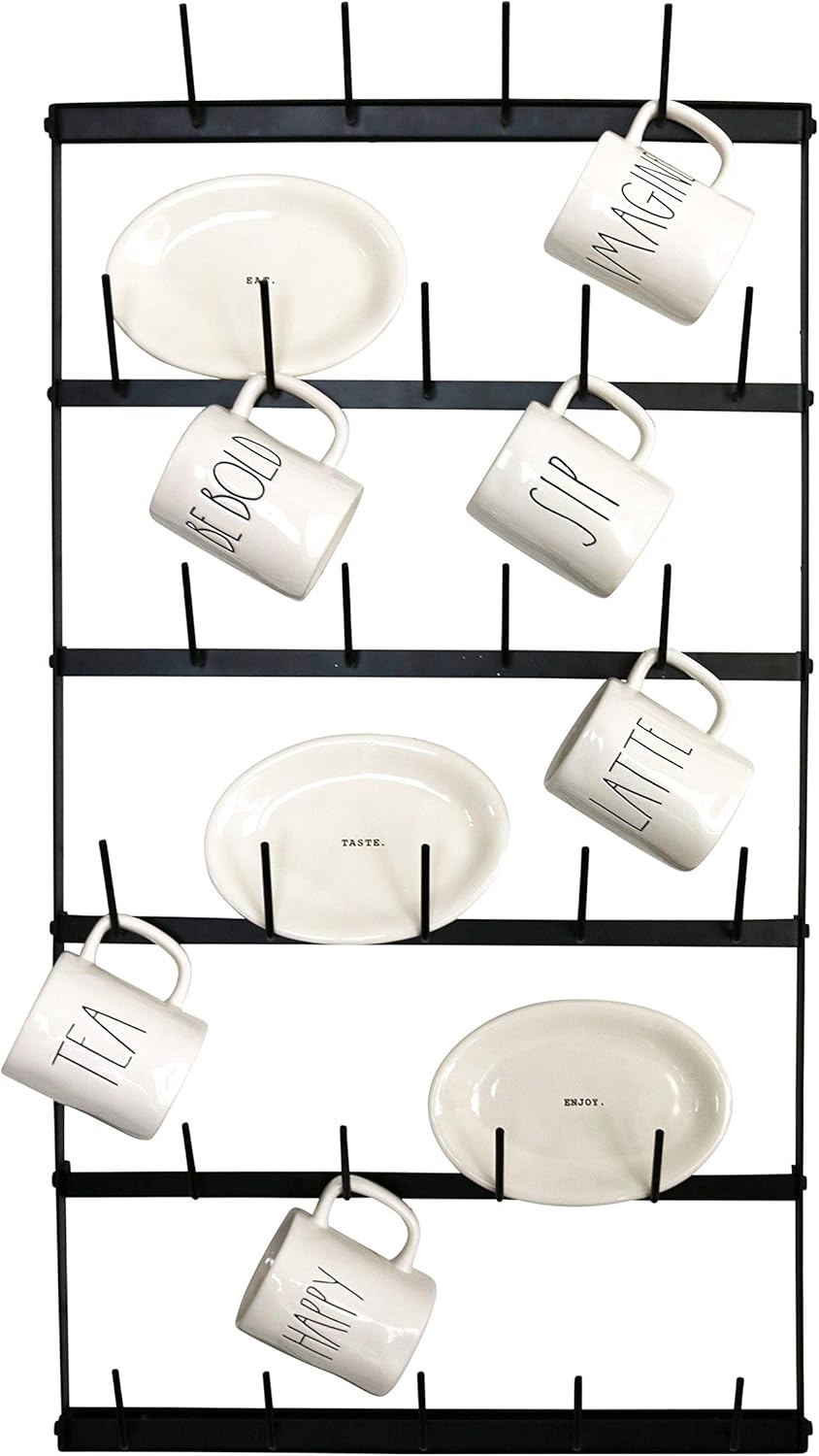 Wall Mounted Black Iron Coffee Mug Rack R839