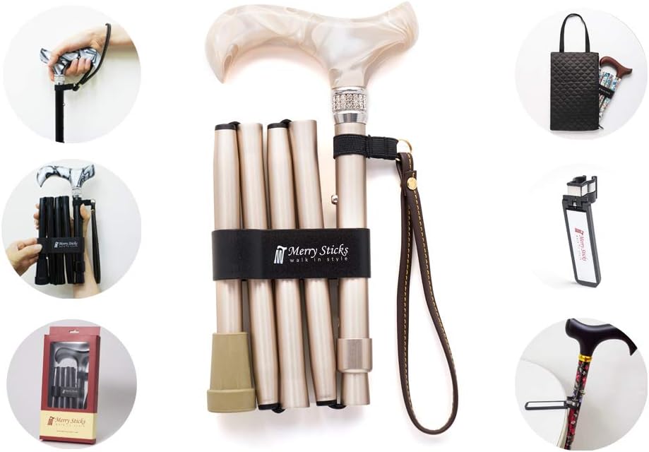 Folding Adjustable Walking Cane with Cane Bag and Reflective Cane Holder D929
