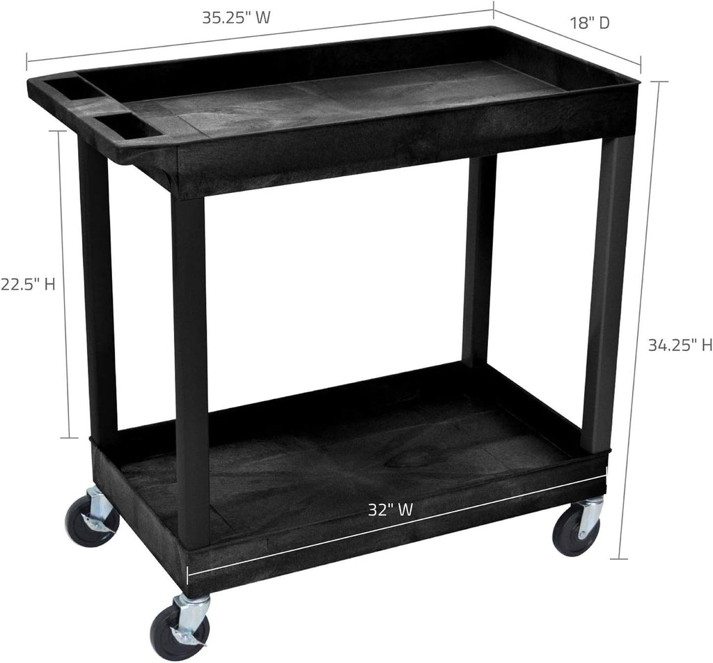 Black 2 Shelf Utility Cart with Push Handle J471