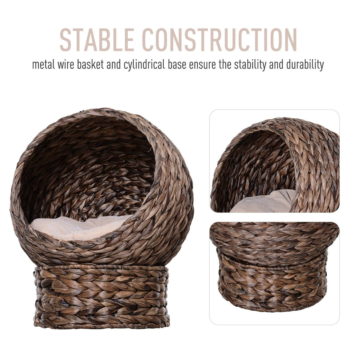 Hooded Rattan Wicker Elevated Cat House with Mat V294