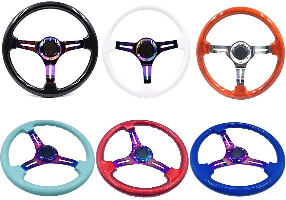 14 inch Car Racing Steering Wheel Deep Dish ABS with Horn White O3705