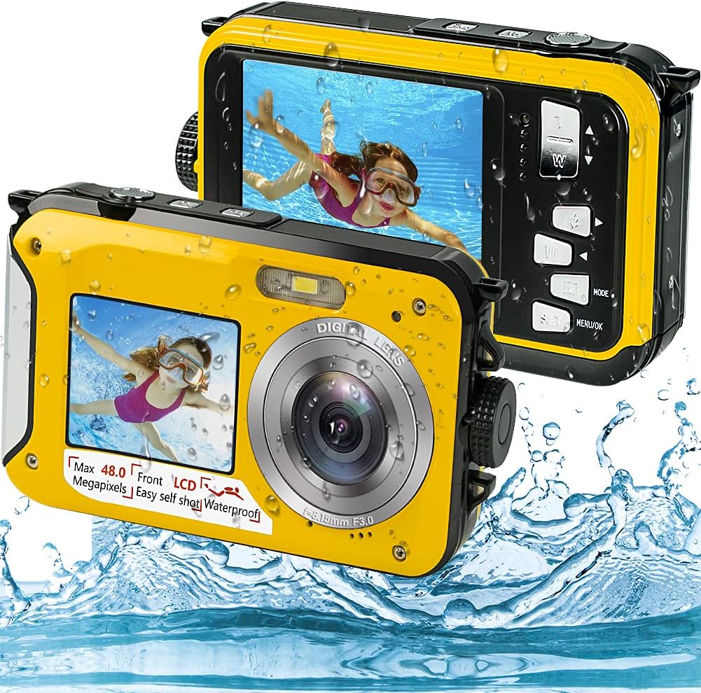 Waterproof Camera Full HD 2.7K 48MP Digital with Dual Screen Q4827
