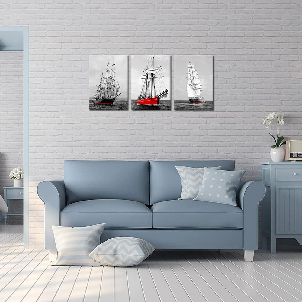 Red Sailing Ship Canvas Wall Art 12x16inch 3pcs C1667