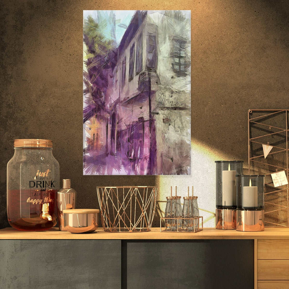 Cityscape Watercolor Print on Canvas 16 in. Wide x 32 in. High R307342