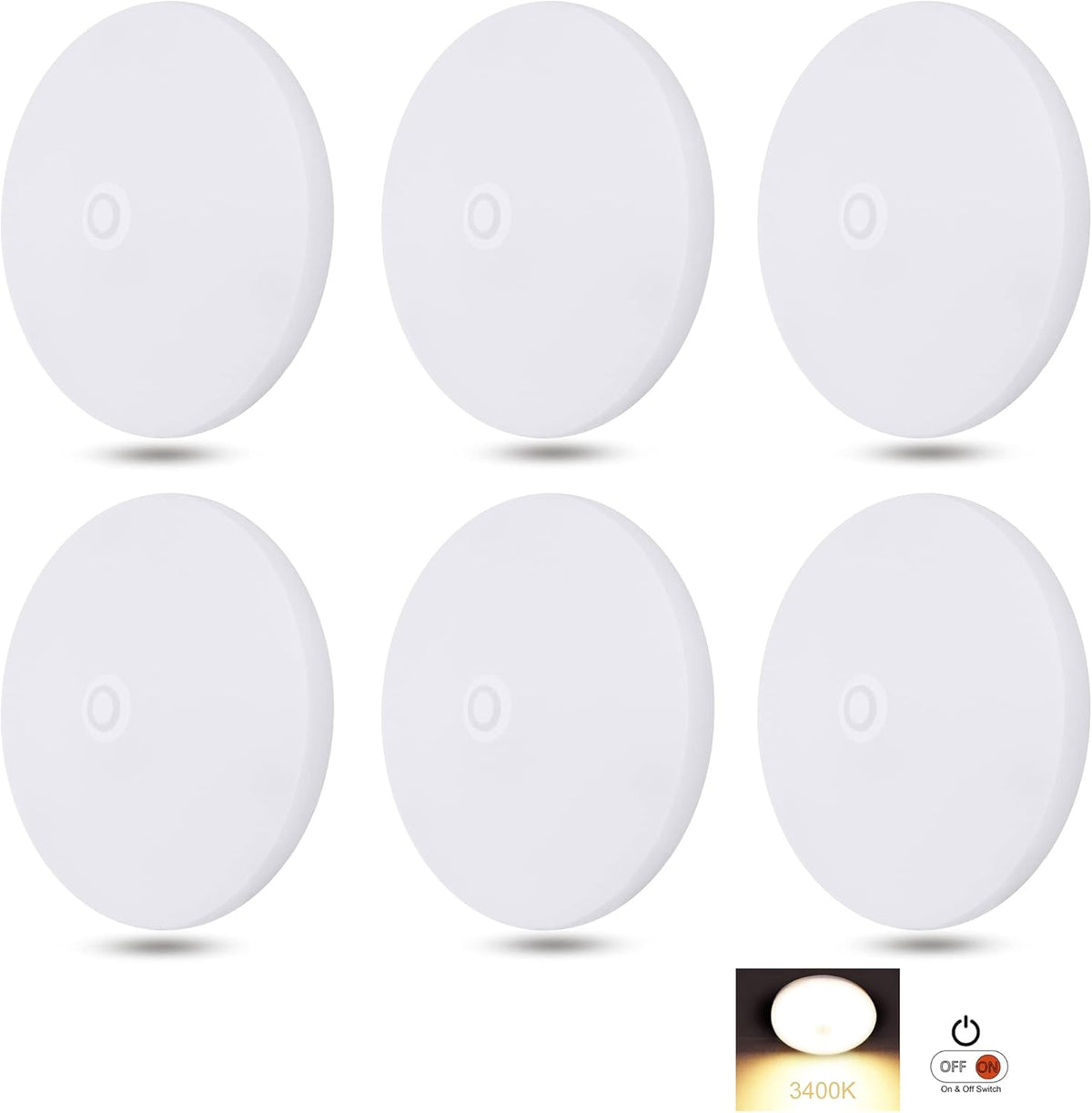 4-1/2'' LED Puck Light 6-Packs with Push Switch 4000K Cool White F693278