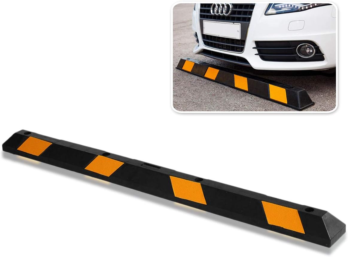 Large Heavy Duty Rubber Parking Curb with Yellow Reflective Tape W778748