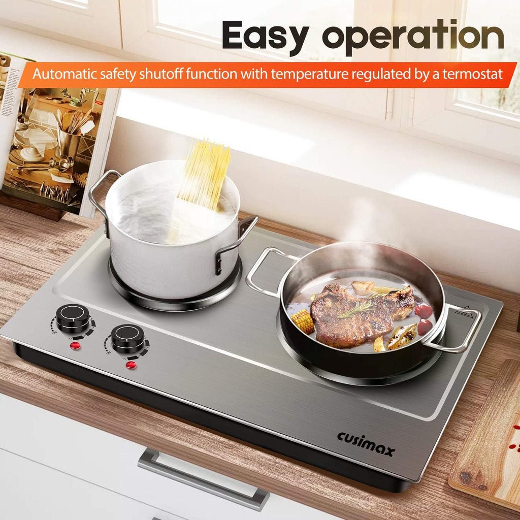1800W Stainless Steel Silver Double Electric Hot Plate G717415