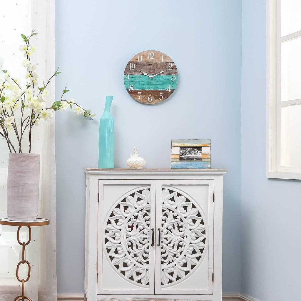 Rustic Coastal Wood Round Wall Clock B774