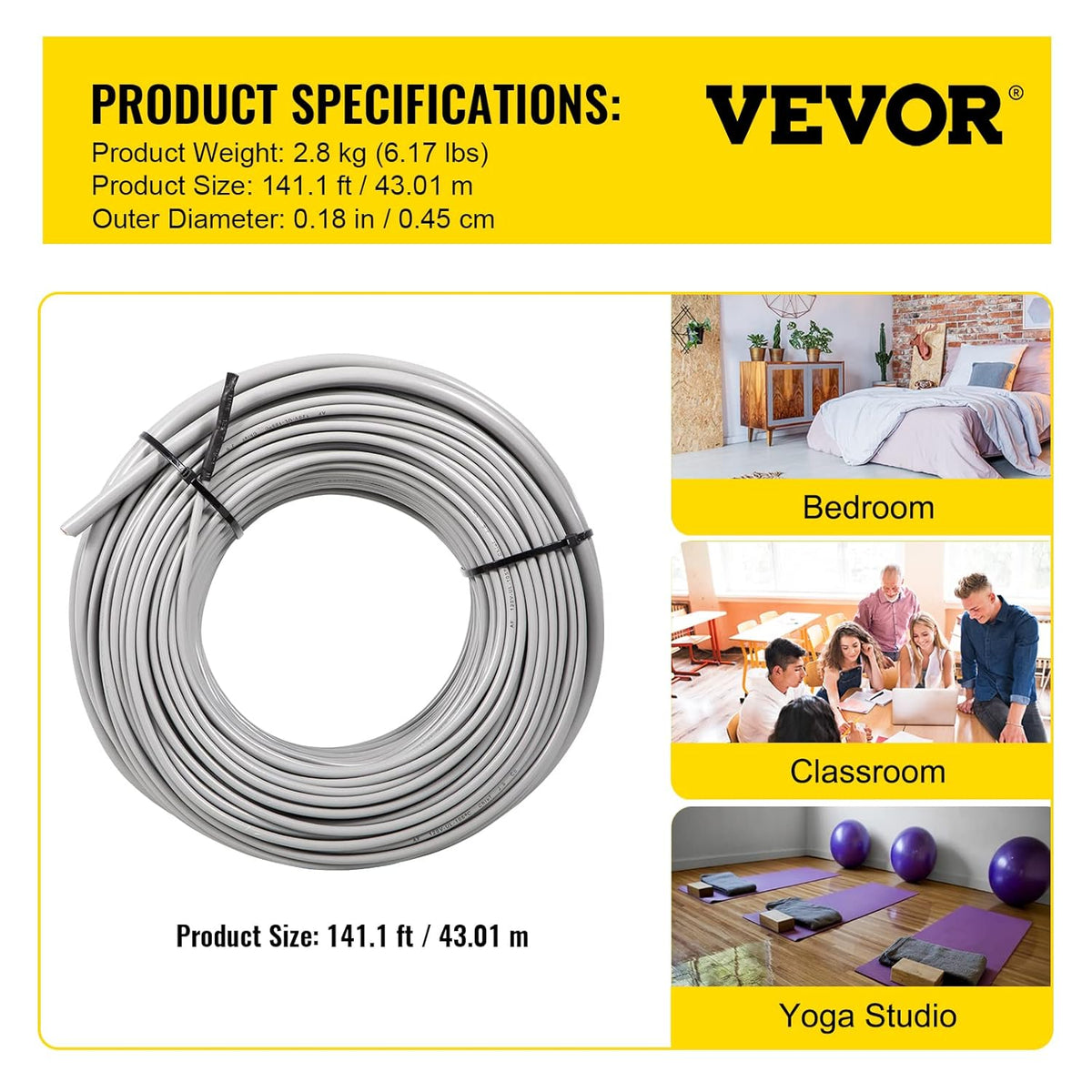 Floor Heating Cable 42.7 Square Feet Waterproof Insulated with Temperature Control Panel V83984