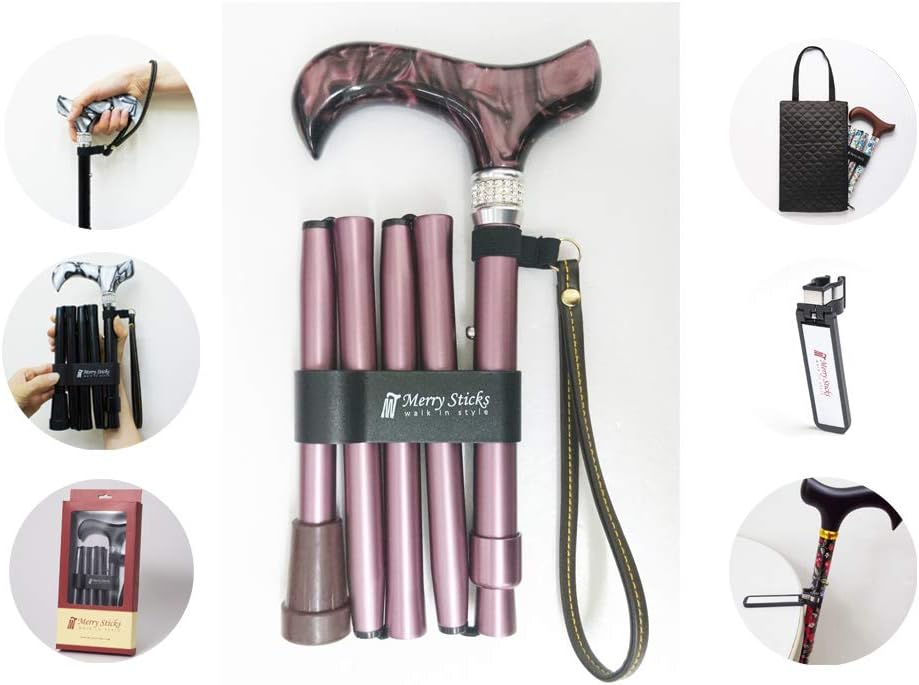 Folding Adjustable Walking Cane with Cane Bag and Reflective Cane Holder D929