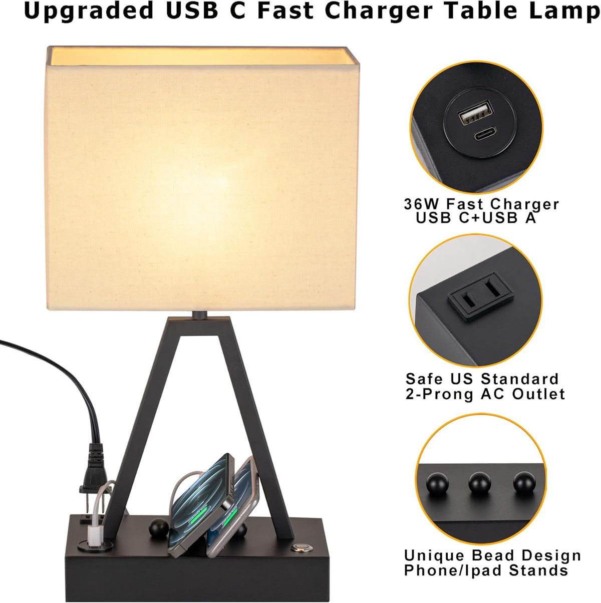 36W 2 Port USB C Fast Charger Table Lamp with USB A R154407