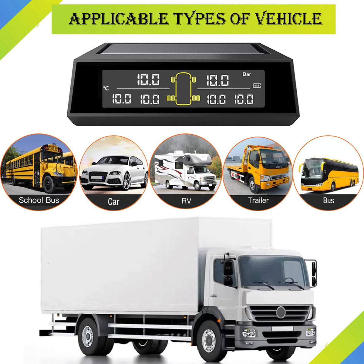 Wireless Solar Tire Pressure Monitoring System with 6 External Sensors B3134