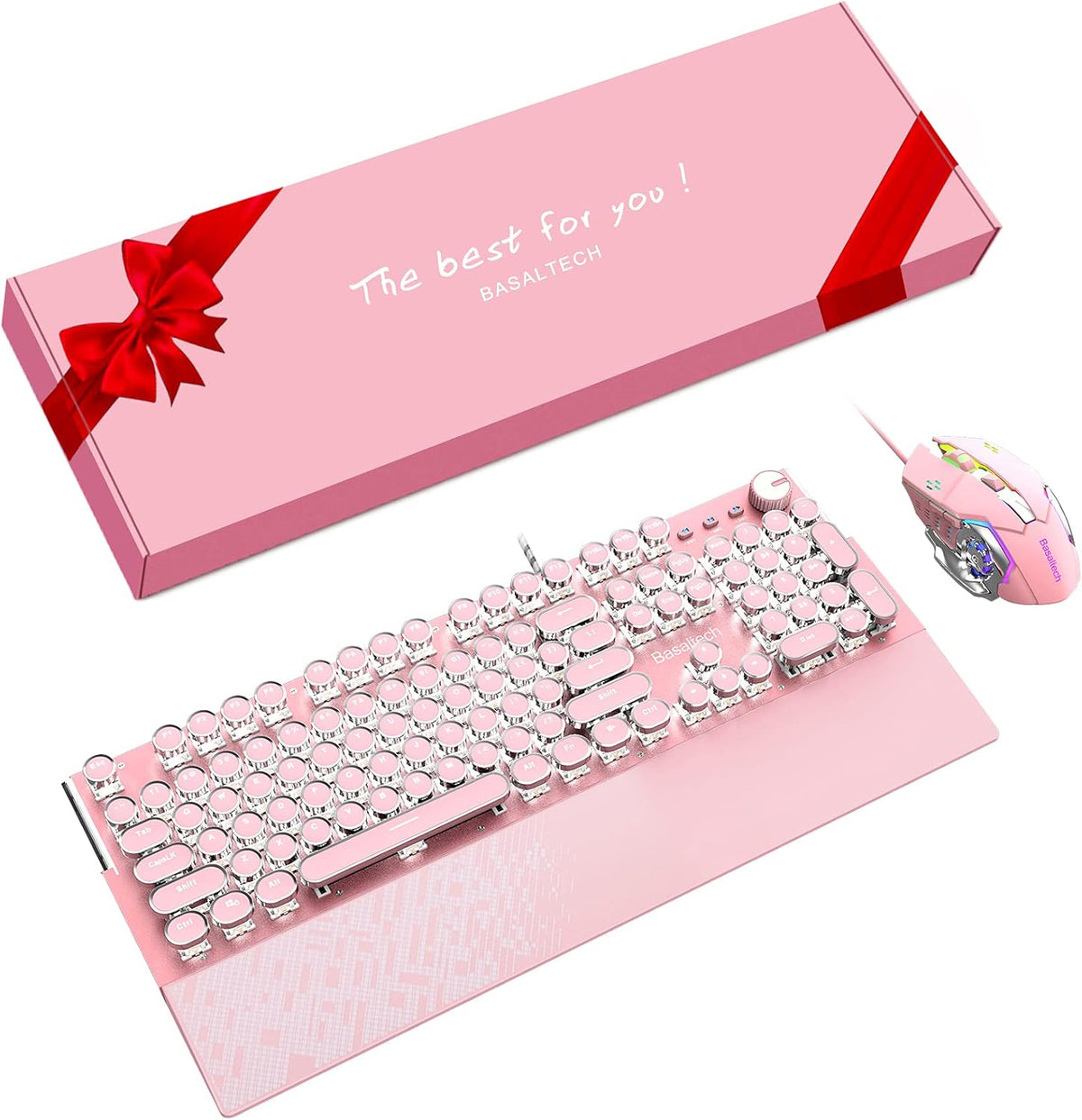 Pink Mechanical Gaming Keyboard with Wrist Rest and Mouse N83617