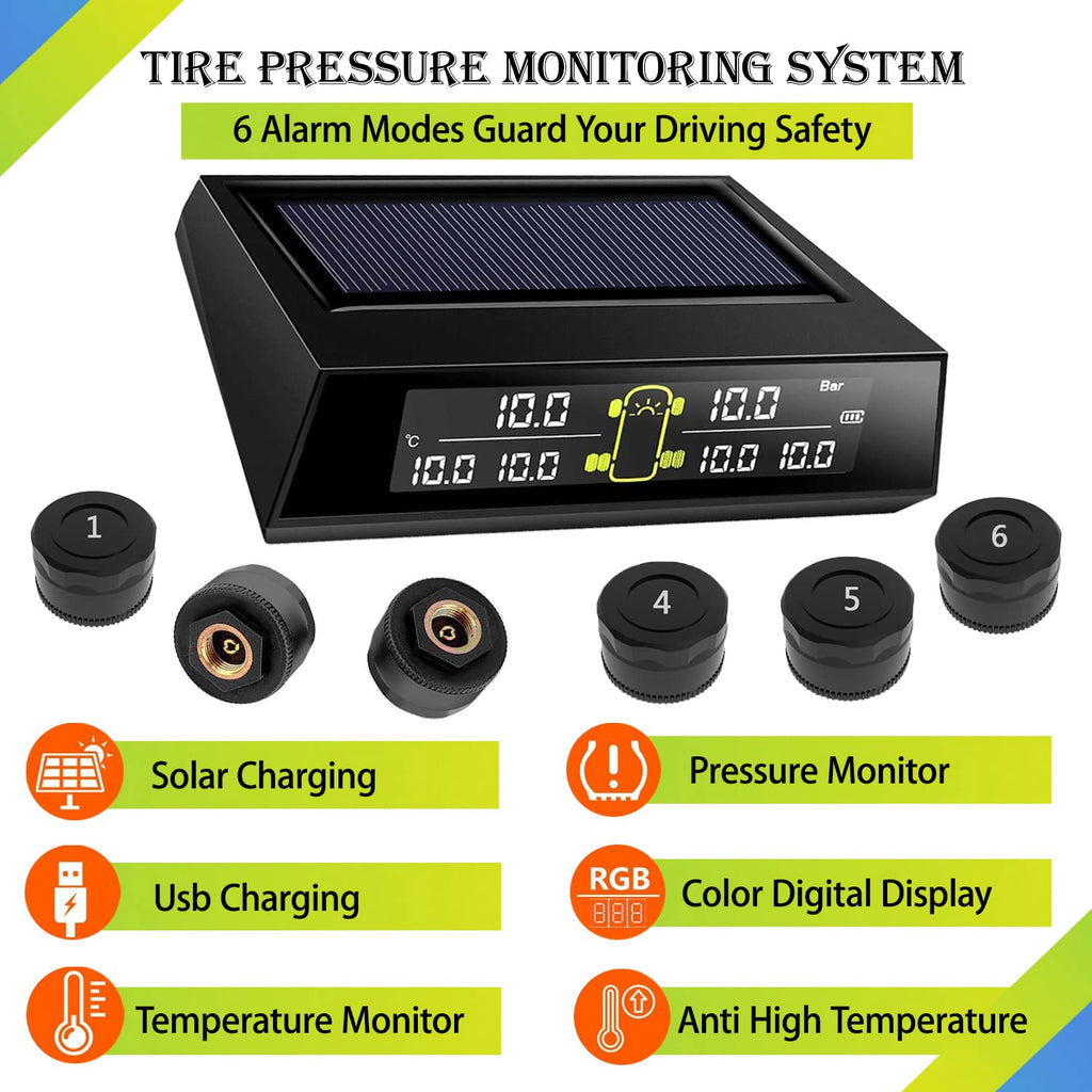 Wireless Solar Tire Pressure Monitoring System with 6 External Sensors B3134