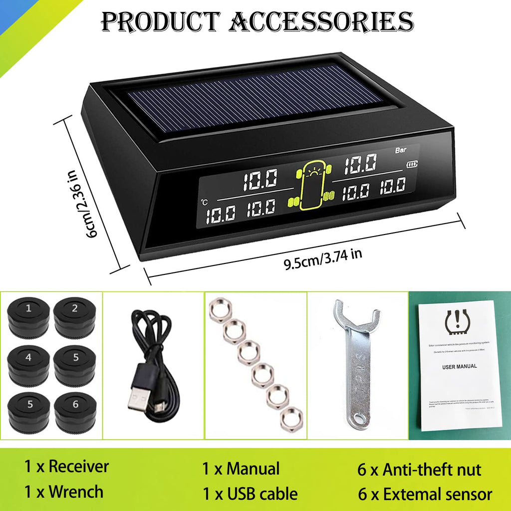 Wireless Solar Tire Pressure Monitoring System with 6 External Sensors B3134
