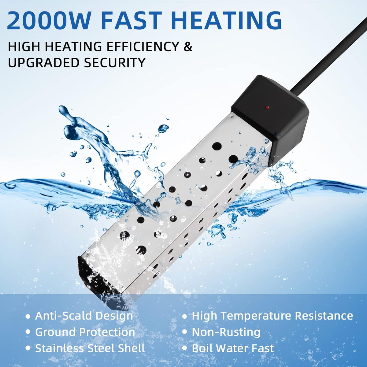 2000W Stainless Steel Immersion Water Heater with Digital LCD Thermometer Q14621