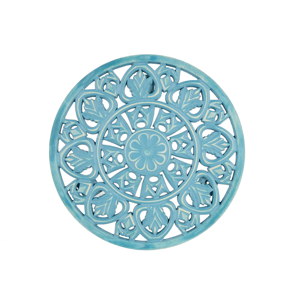 Gray Brown Carved Wood Round Accent Table J676388