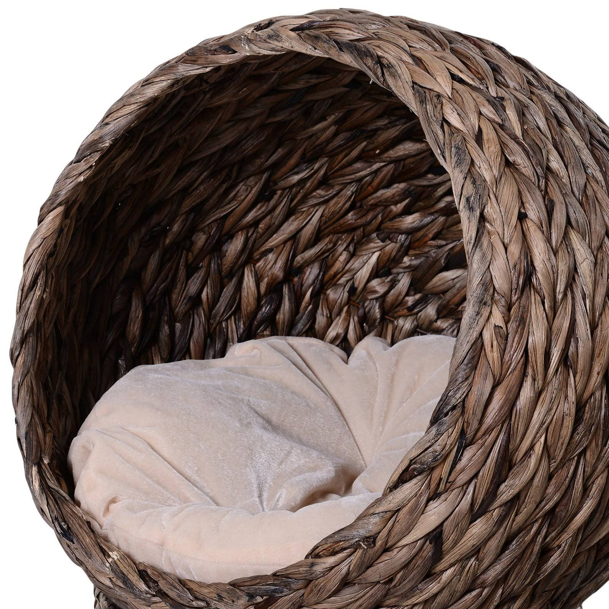 Hooded Rattan Wicker Elevated Cat House with Mat V294
