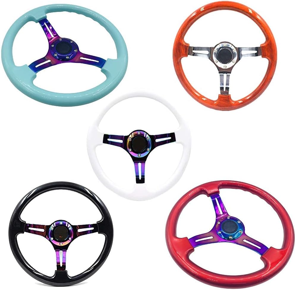 14 inch Car Racing Steering Wheel Deep Dish ABS with Horn White O3705