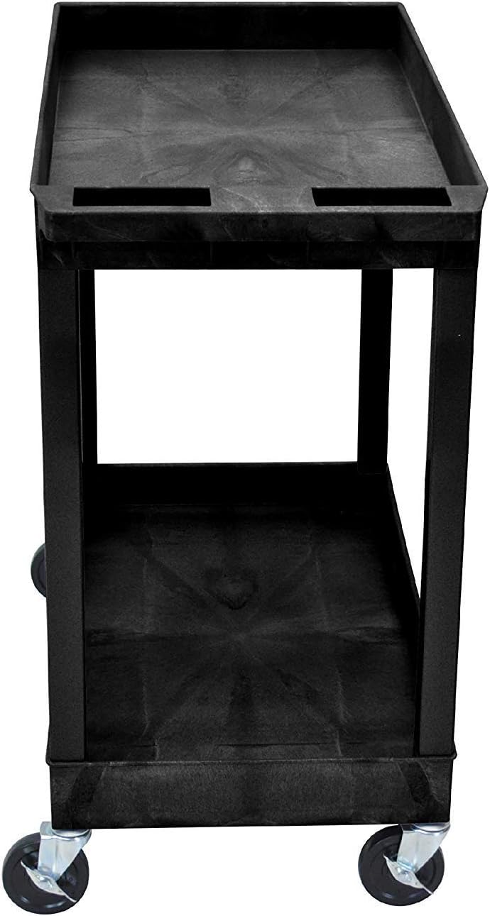Black 2 Shelf Utility Cart with Push Handle J471