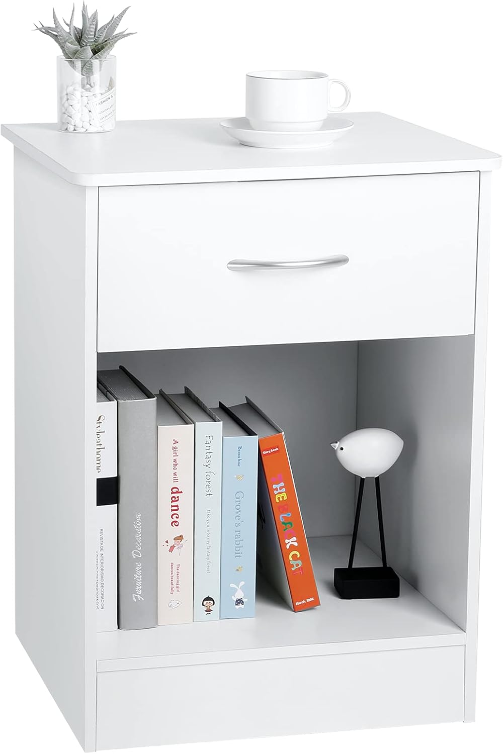 White Nightstand with Drawer W366