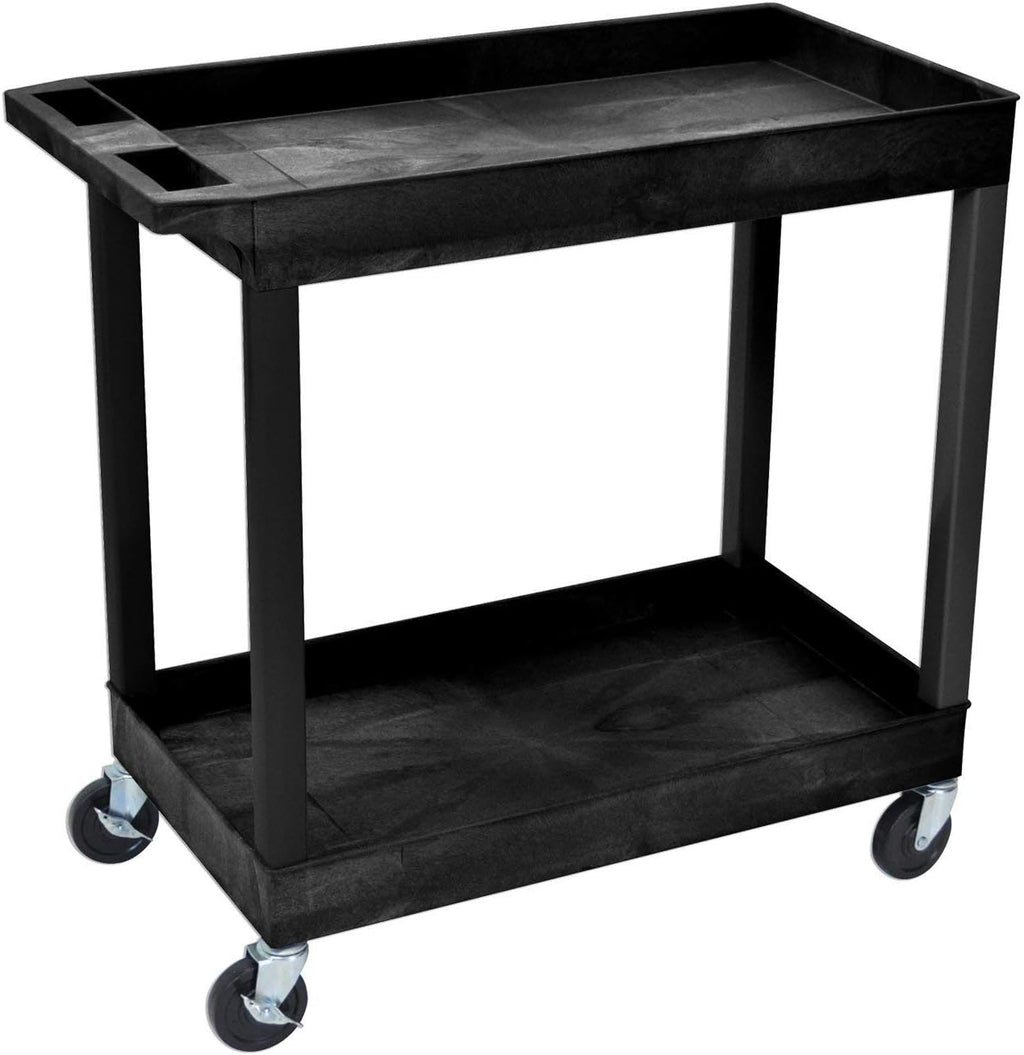 Black 2 Shelf Utility Cart with Push Handle J471