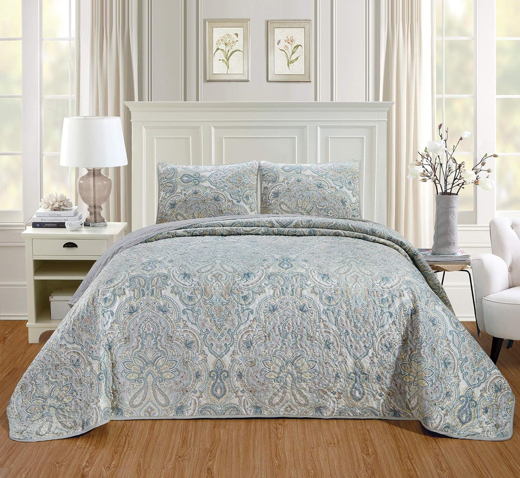 Oversize Reversible Quilt Set Cal King Size Bed Cover K283