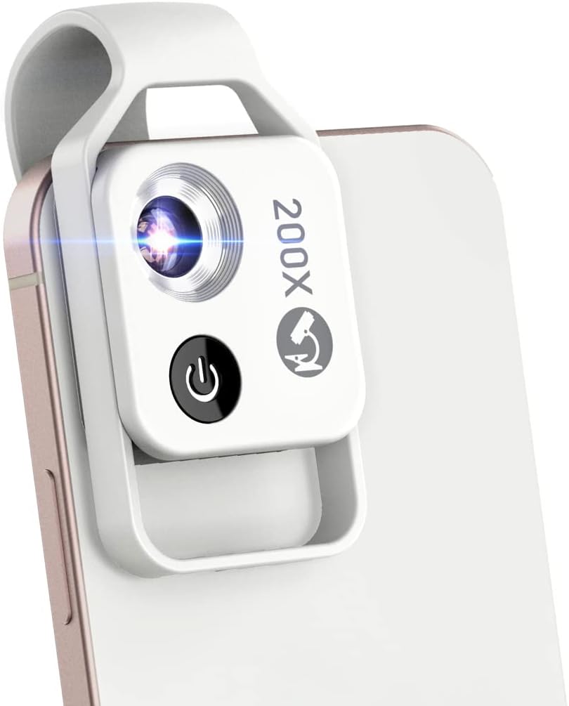 200X Mini Pocket Microscope with LED Light and Universal Clip B488488