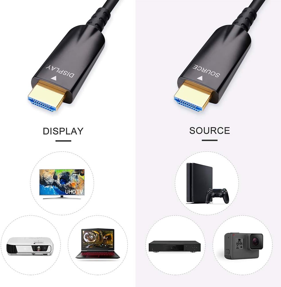 50m Fiber Optic HDMI Cable 4K 30Hz 1080p 60Hz Black Z370