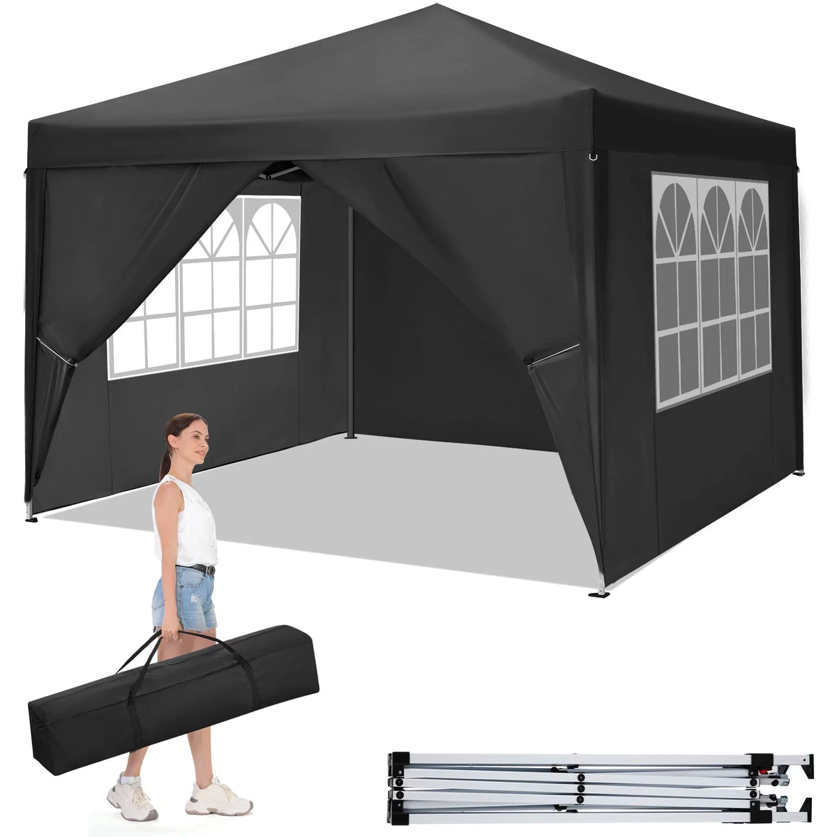 10'x 10' Pop up Canopy with 4 Removable Sidewalls & Carrying Bag, White N841