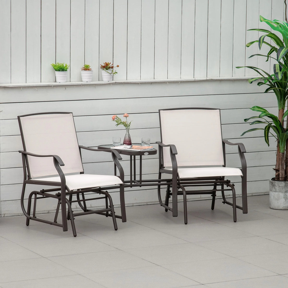 2 Person Sling Fabric Double Glider Rocker Chair with Table K5785