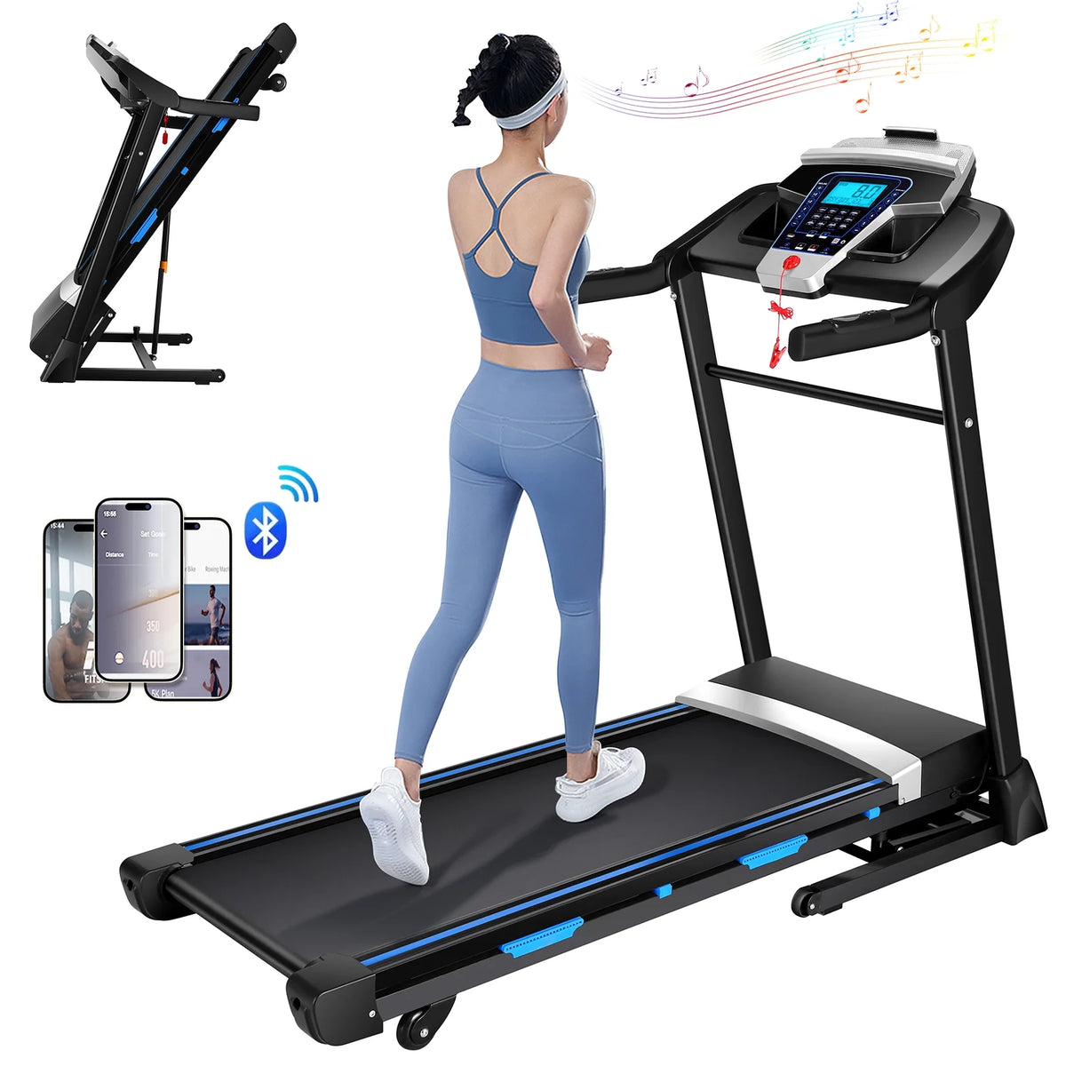 17'' Folding Treadmill with 15-Level Auto Incline, 3.25HP Motor, Black R99344