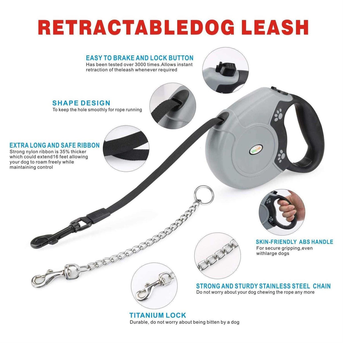 Heavy Duty Retractable Dog Leash 16ft U4728