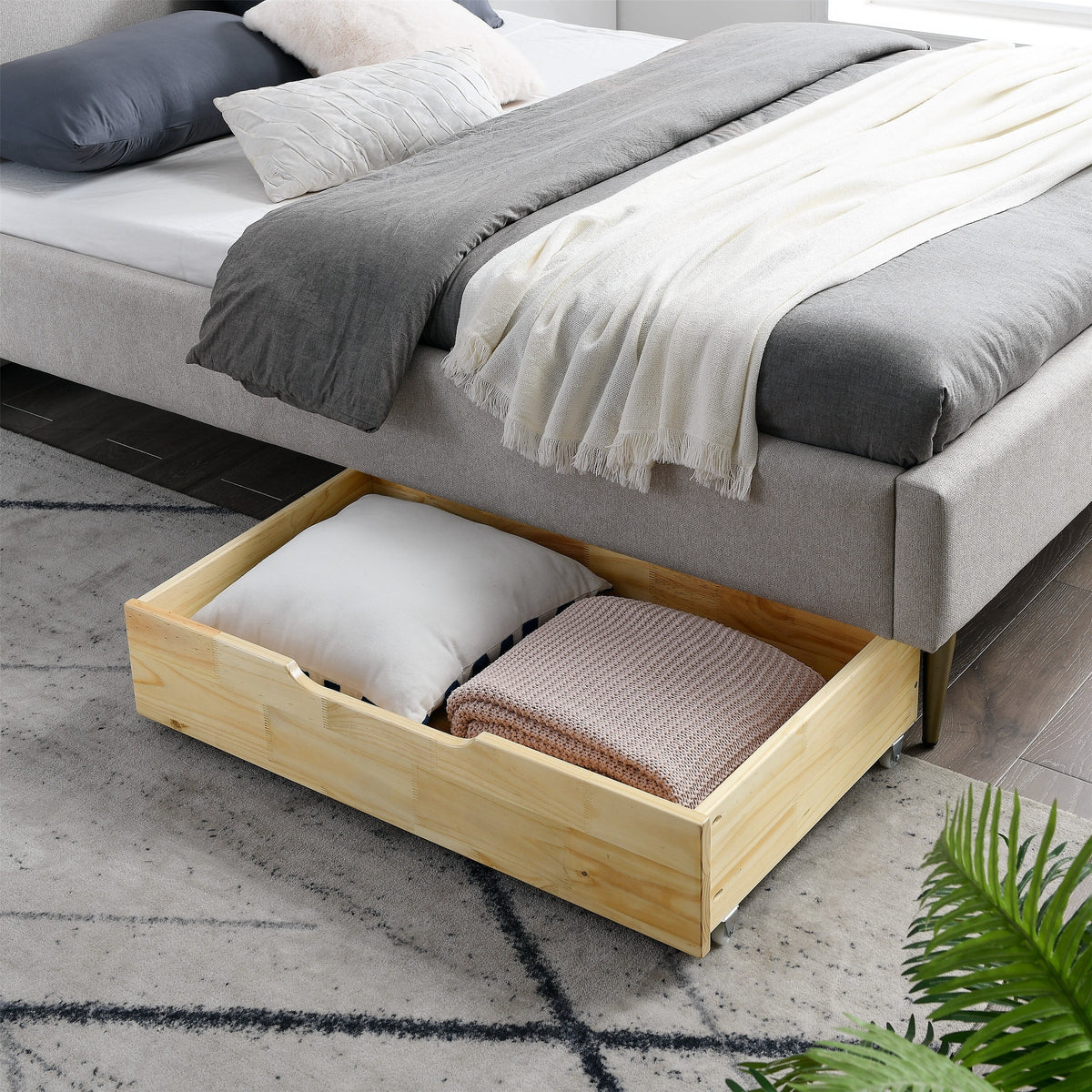 Solid Wood Under Bed Storage Drawer with 4-Wheels W157306