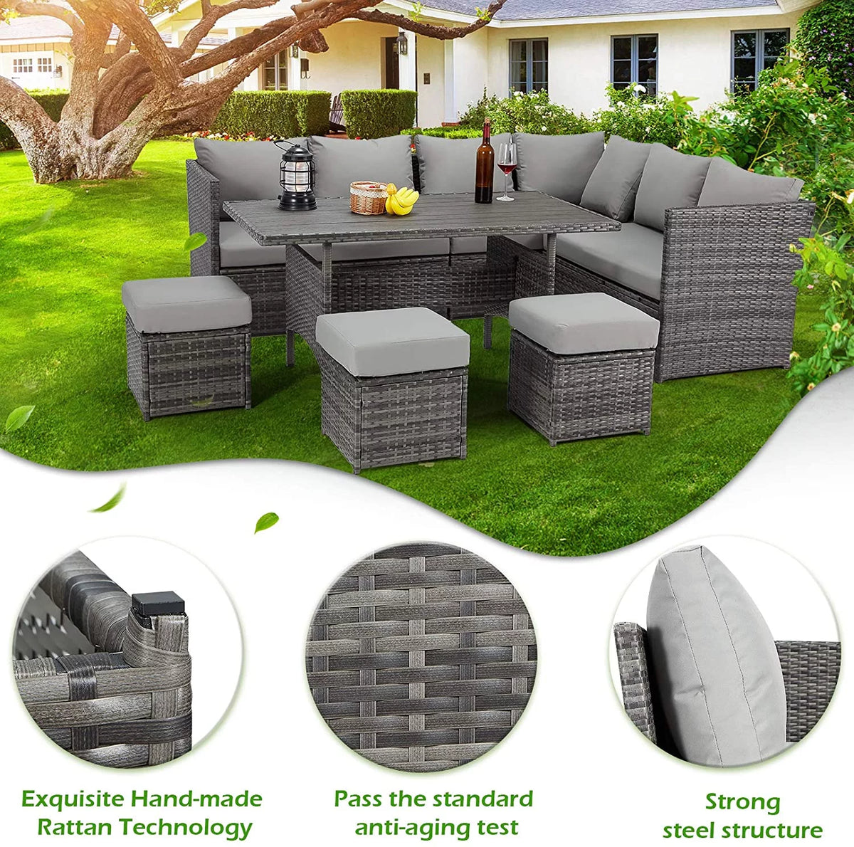 7 Piece Rattan Wicker Patio Conversation Set E392