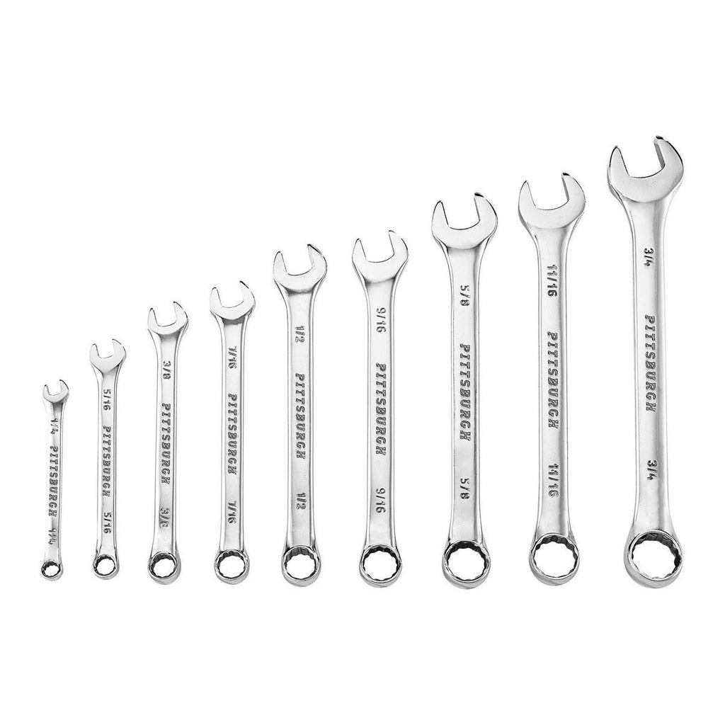Fully Polished SAE Combination Wrench Set, 9 Piece V634