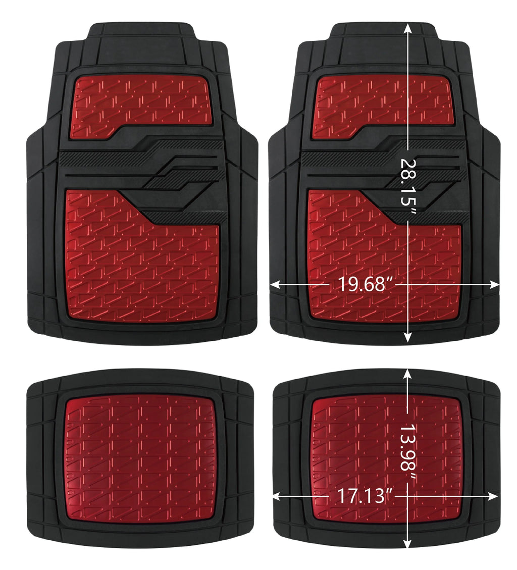 4PC Rubber Floor Mats Metallic Plate Red Universal Fit H936