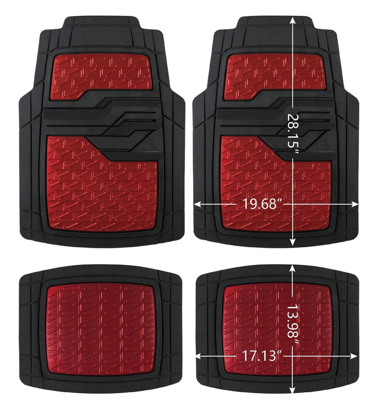 4PC Rubber Floor Mats Metallic Plate Red Universal Fit H936