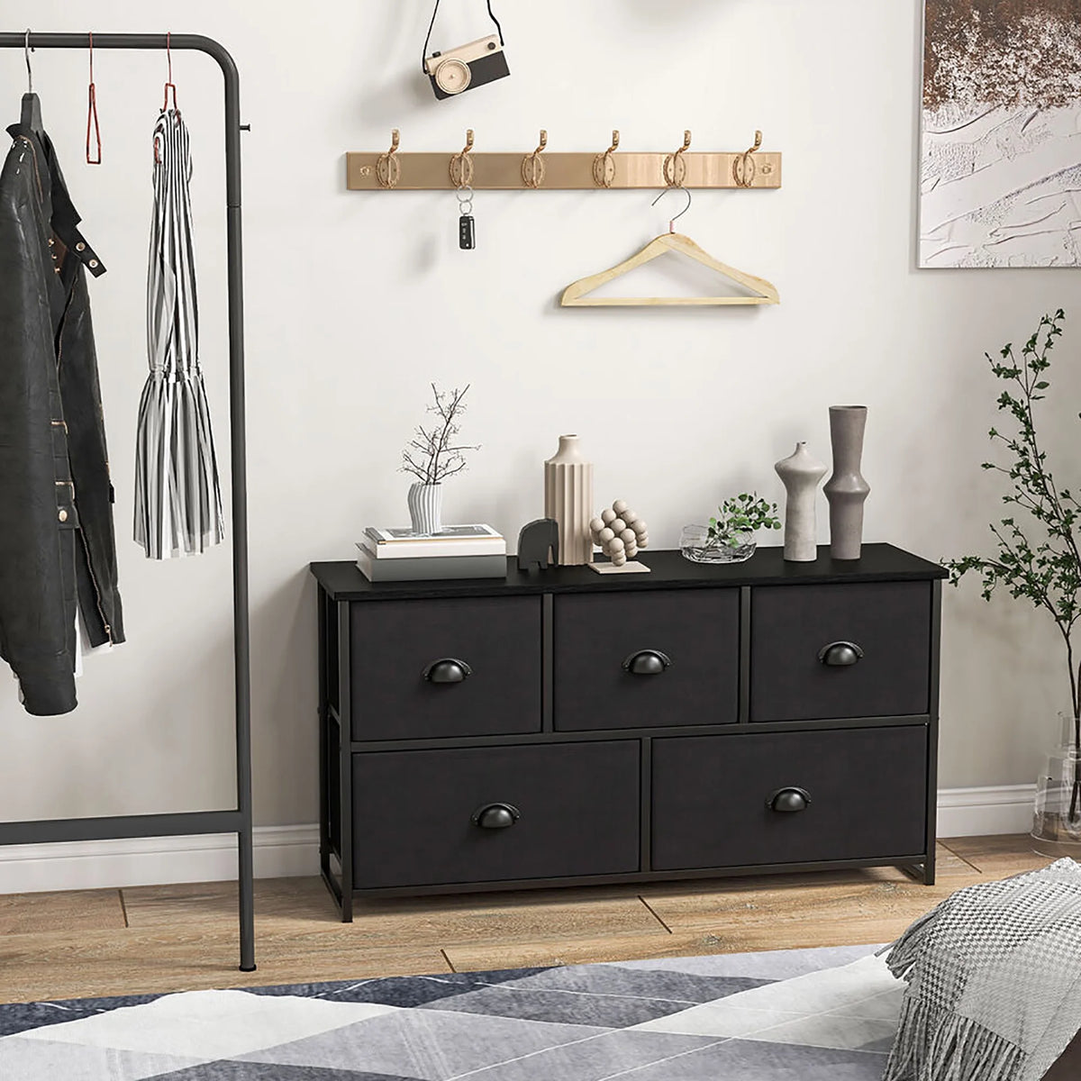 5 Drawer Dresser with Fabric Bins Q437818
