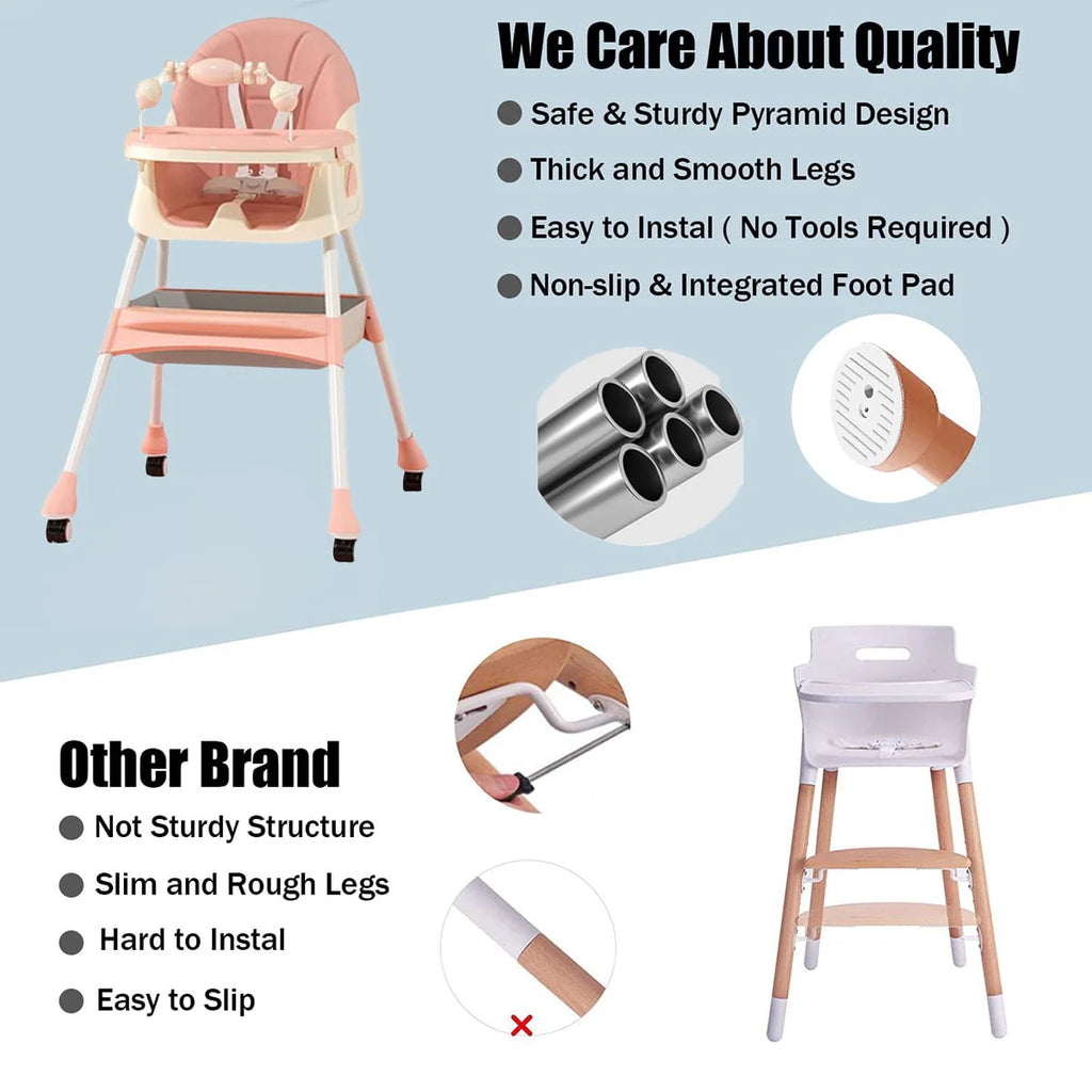 4-in-1 Baby High Chair Portable Dining Chair Pink K635
