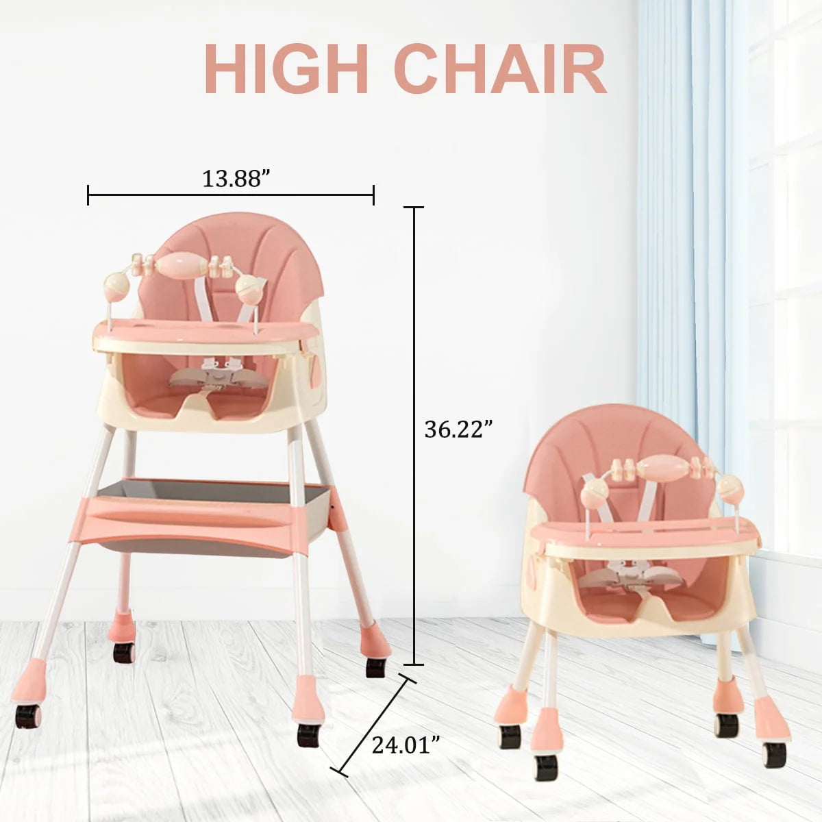 4-in-1 Baby High Chair Portable Dining Chair Pink K635