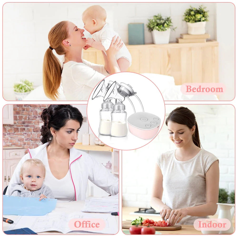 Double Electric Breast Pump, Portable Anti-Backflow 3 Modes 9 Levels, Pink D358