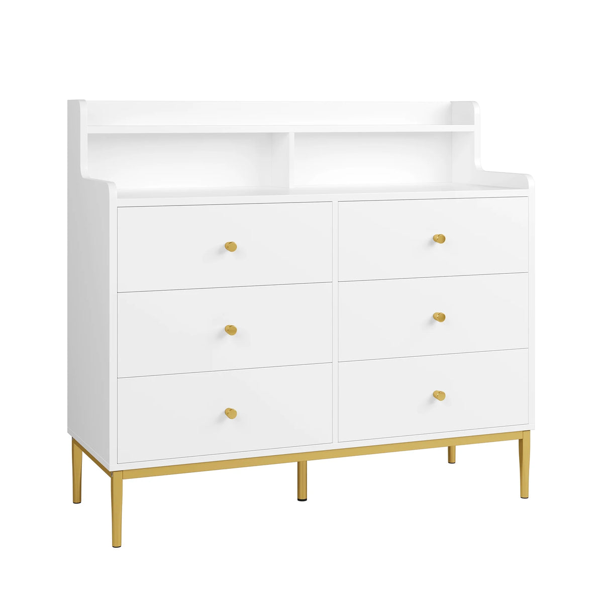 White 6 Drawer Wood Dresser with Hutch R4731
